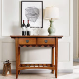 Mission Wine Stand with Glass and Bottle Storage, Two Drawer, for Buffet, Dining, Living Room, Kitchen, Wine Stand and Bar Table, holds 12 glasses and 7 bottles (more when stacked)